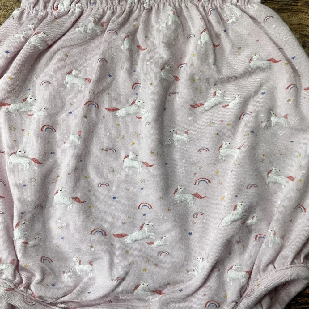 Angel Dear Bamboo Bubble Romper‎ Baby Girl 6-12m Unicorn Cross Back Smocked